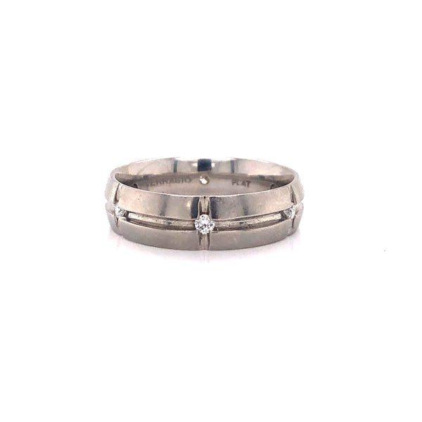Verragio Men's Grooved Diamond Wedding Band Platinum Sz 8.5