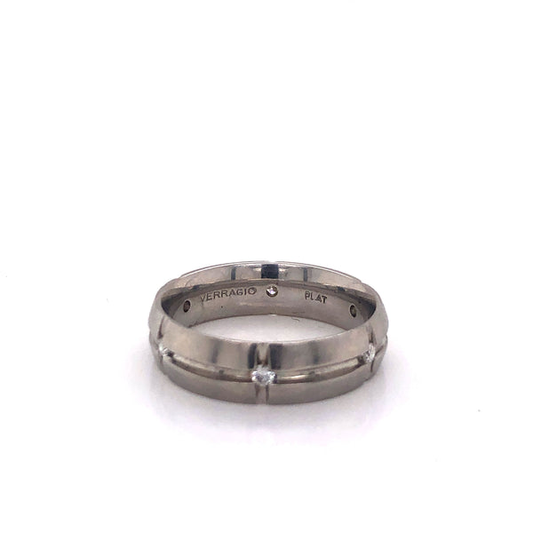 Verragio Men's Grooved Diamond Wedding Band Platinum Sz 8.5