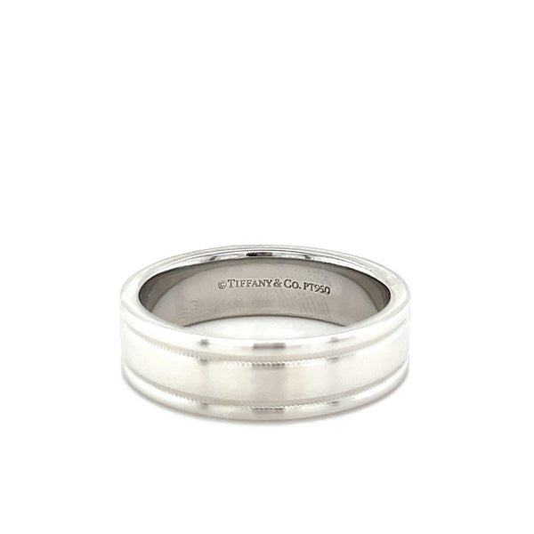 Tiffany & Co Essential Double Milgrain Wide Band Platinum Sz 9