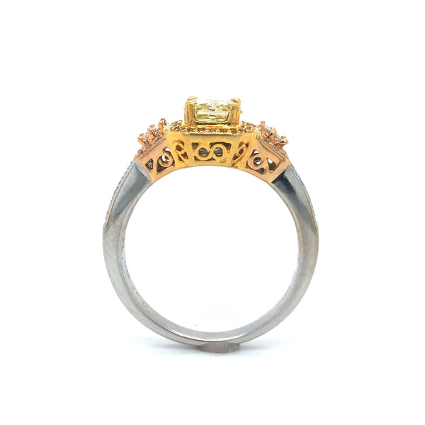 GIA Yellow Radiant Diamond Halo Engagement Ring 18k Tricolor Gold Sz 6.75