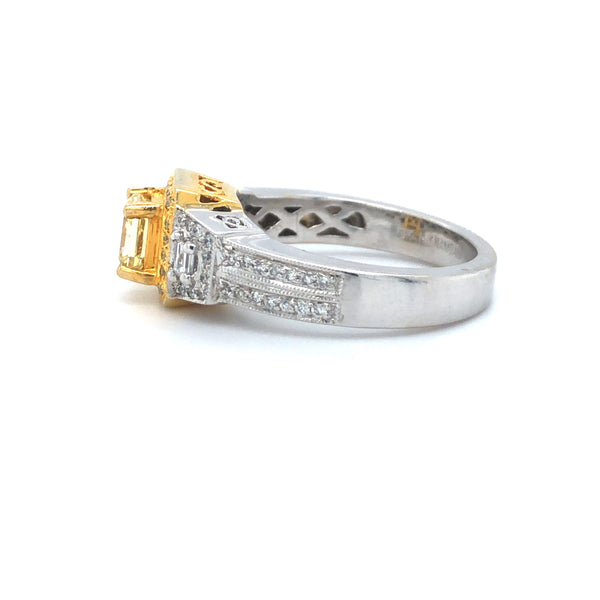 GIA Yellow Radiant Diamond Halo Ring 18k Two Tone Gold Sz 7