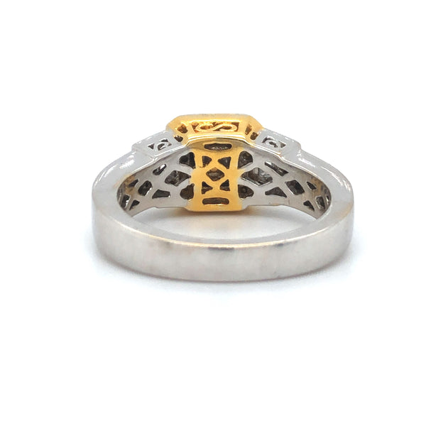 GIA Yellow Radiant Diamond Halo Ring 18k Two Tone Gold Sz 7