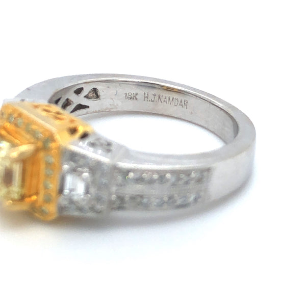 GIA Yellow Radiant Diamond Halo Ring 18k Two Tone Gold Sz 7