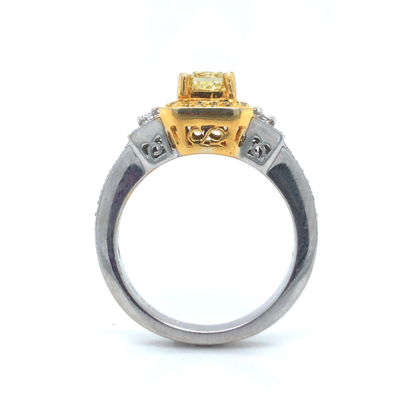 GIA Yellow Radiant Diamond Halo Ring 18k Two Tone Gold Sz 7