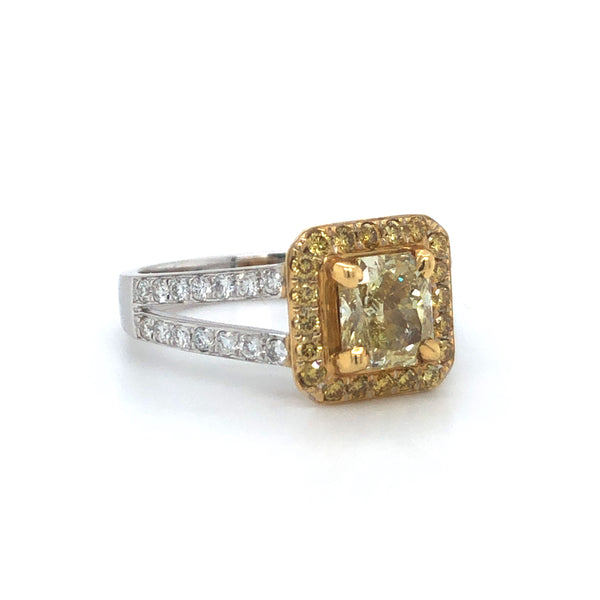 GIA Yellow Radiant Diamond Halo Engagement Ring 18K Two Tone Gold Sz 6
