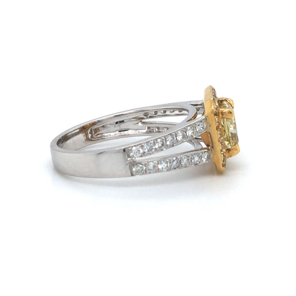 GIA Yellow Radiant Diamond Halo Engagement Ring 18K Two Tone Gold Sz 6