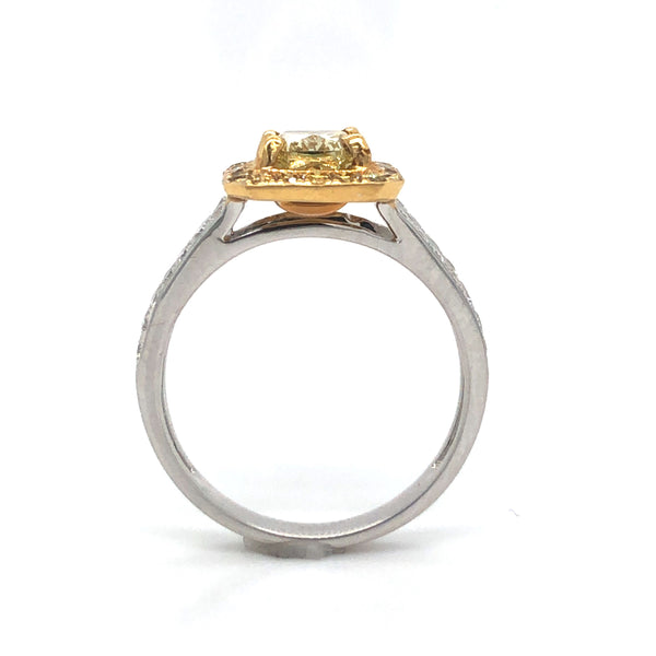 GIA Yellow Radiant Diamond Halo Engagement Ring 18K Two Tone Gold Sz 6