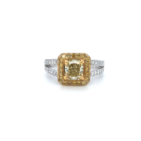 GIA Yellow Radiant Diamond Halo Engagement Ring 18K Two Tone Gold Sz 6