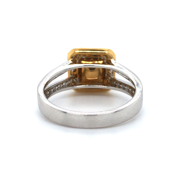 GIA Yellow Radiant Diamond Halo Engagement Ring 18K Two Tone Gold Sz 6