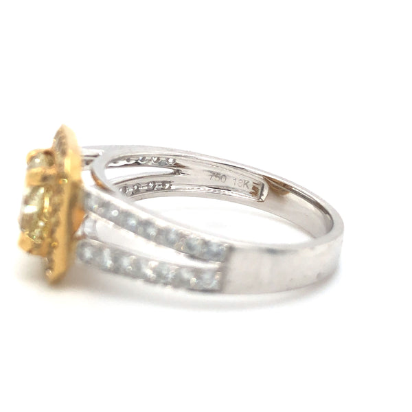 GIA Yellow Radiant Diamond Halo Engagement Ring 18K Two Tone Gold Sz 6