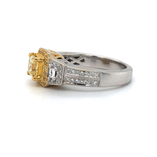 GIA Yellow Radiant Diamond Halo Engagement Ring 18k Two Tone Gold Sz 7