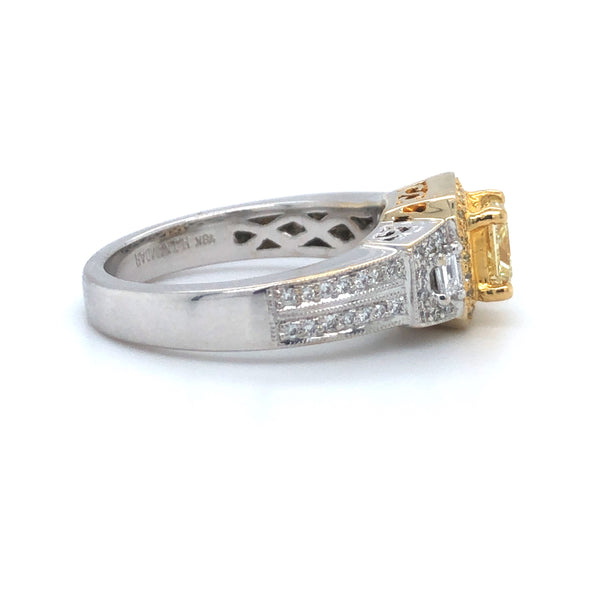 GIA Yellow Radiant Diamond Halo Engagement Ring 18k Two Tone Gold Sz 7