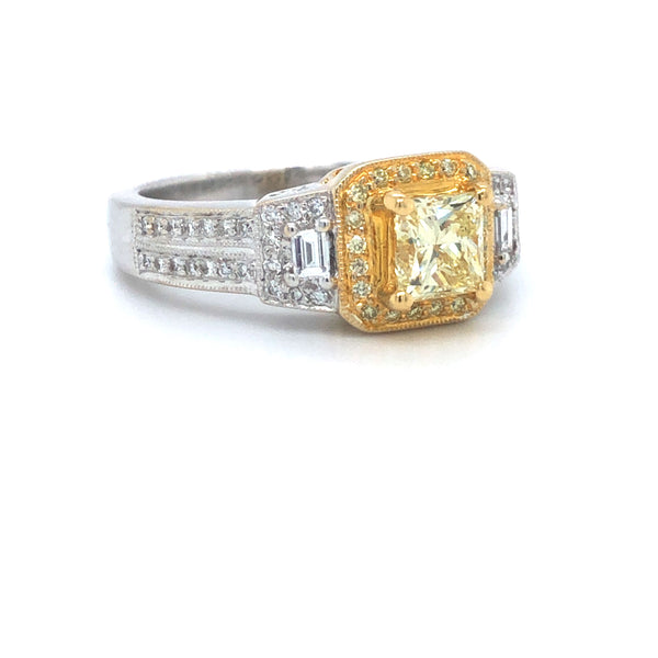 GIA Yellow Radiant Diamond Halo Engagement Ring 18k Two Tone Gold Sz 7