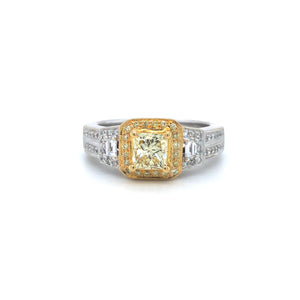 GIA Yellow Radiant Diamond Halo Engagement Ring 18k Two Tone Gold Sz 7