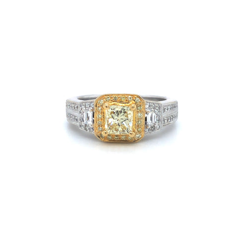 GIA Yellow Radiant Diamond Halo Engagement Ring 18k Two Tone Gold Sz 7