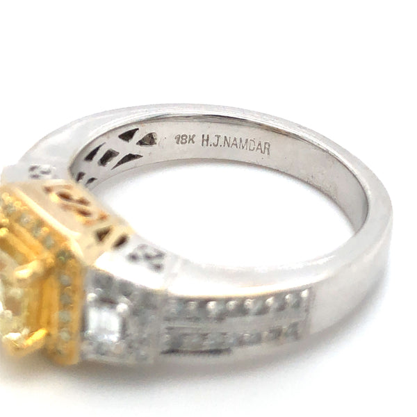 GIA Yellow Radiant Diamond Halo Engagement Ring 18k Two Tone Gold Sz 7