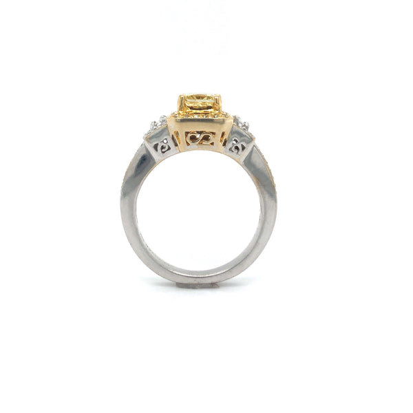 GIA Yellow Radiant Diamond Halo Engagement Ring 18k Two Tone Gold Sz 7