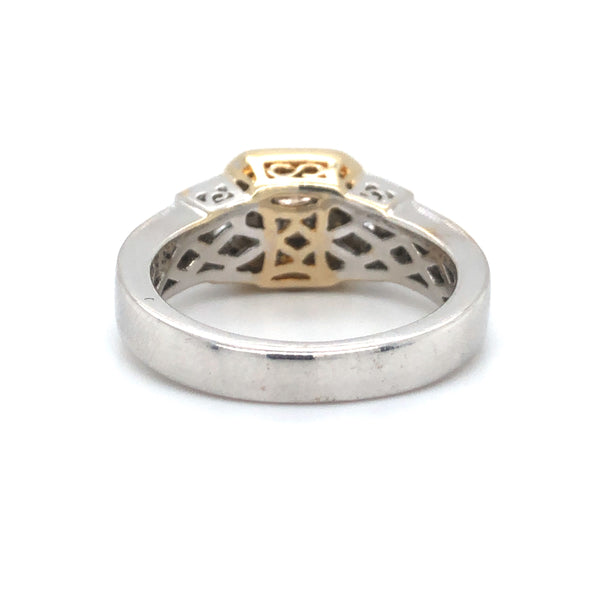 GIA Yellow Radiant Diamond Halo Engagement Ring 18k Two Tone Gold Sz 7