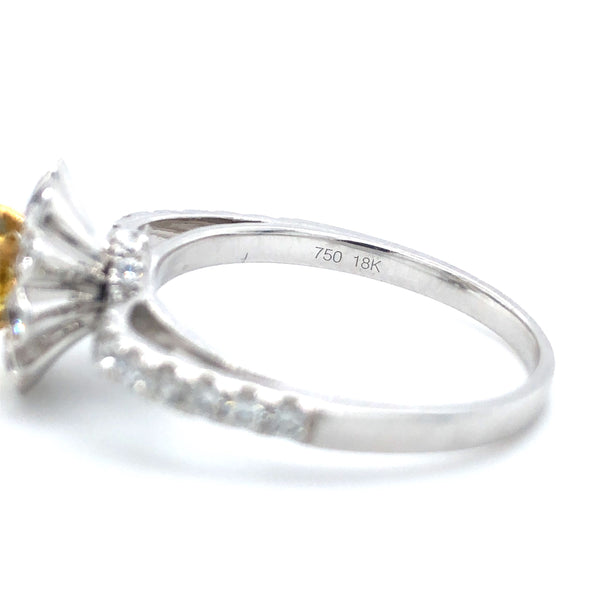 GIA Yellow Diamond Floral Engagement Ring 18k Two Tone Gold Sz 6