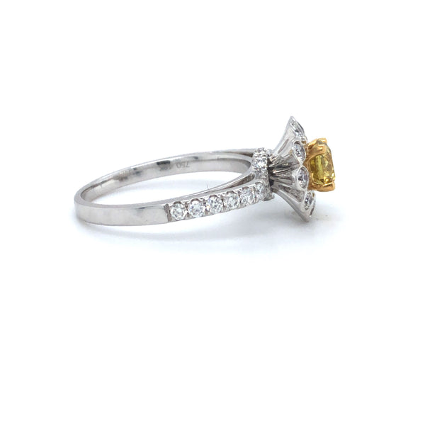 GIA Yellow Diamond Floral Engagement Ring 18k Two Tone Gold Sz 6