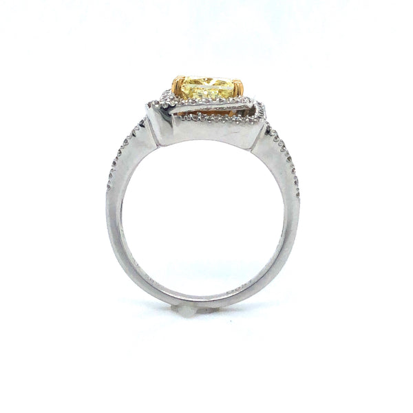 GIA Yellow Princess Halo Diamond Engagement Ring 14K Two Tone Gold sz6.5