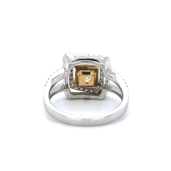 GIA Yellow Princess Halo Diamond Engagement Ring 14K Two Tone Gold sz6.5