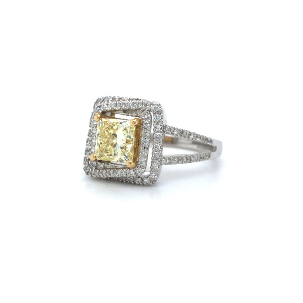GIA Yellow Princess Halo Diamond Engagement Ring 14K Two Tone Gold sz6.5