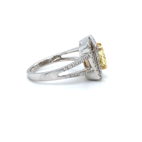GIA Yellow Princess Halo Diamond Engagement Ring 14K Two Tone Gold sz6.5
