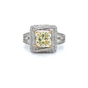 GIA Yellow Princess Halo Diamond Engagement Ring 14K Two Tone Gold sz6.5