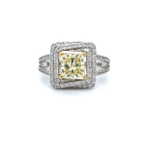 GIA Yellow Princess Halo Diamond Engagement Ring 14K Two Tone Gold sz6.5