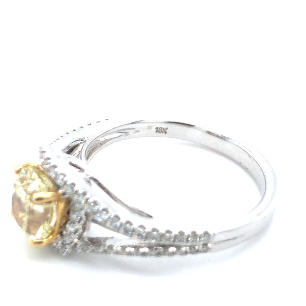 GIA Cushion Yellow Diamond Halo Engagement Ring 18k Two Tone Gold Sz 6.5