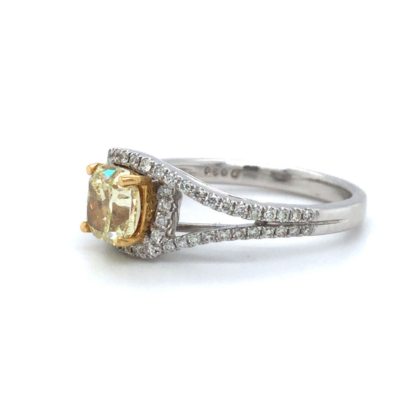 GIA Cushion Yellow Diamond Halo Engagement Ring 18k Two Tone Gold Sz 6.5