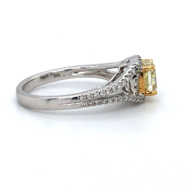 GIA Cushion Yellow Diamond Halo Engagement Ring 18k Two Tone Gold Sz 6.5