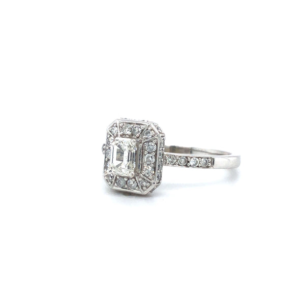 Emerald Cut Diamond Halo Ring 14k White Gold Sz 6.75