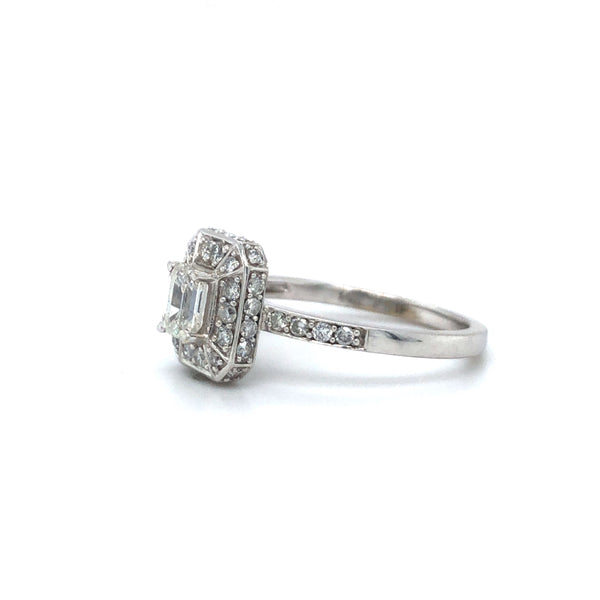 Emerald Cut Diamond Halo Ring 14k White Gold Sz 6.75