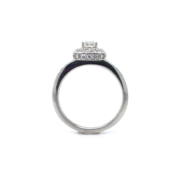Emerald Cut Diamond Halo Ring 14k White Gold Sz 6.75