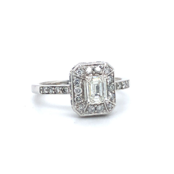 Emerald Cut Diamond Halo Ring 14k White Gold Sz 6.75