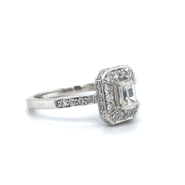 Emerald Cut Diamond Halo Ring 14k White Gold Sz 6.75