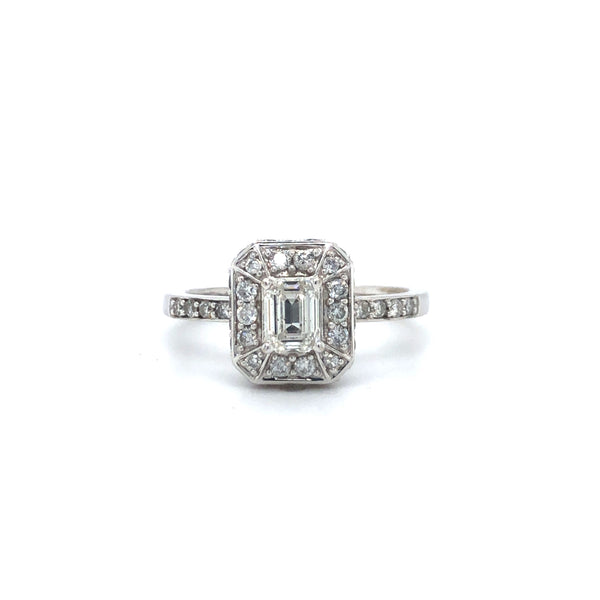 Emerald Cut Diamond Halo Ring 14k White Gold Sz 6.75