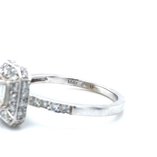 Emerald Cut Diamond Halo Ring 14k White Gold Sz 6.75