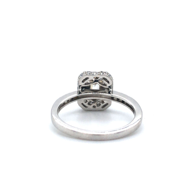 Emerald Cut Diamond Halo Ring 14k White Gold Sz 6.75