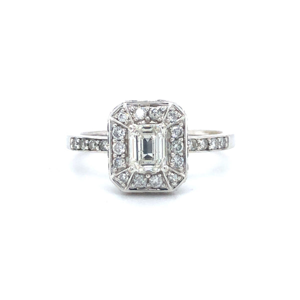 Emerald Cut Diamond Halo Ring 14k White Gold Sz 6.75