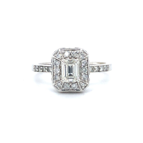 Emerald Cut Diamond Halo Ring 14k White Gold Sz 6.75