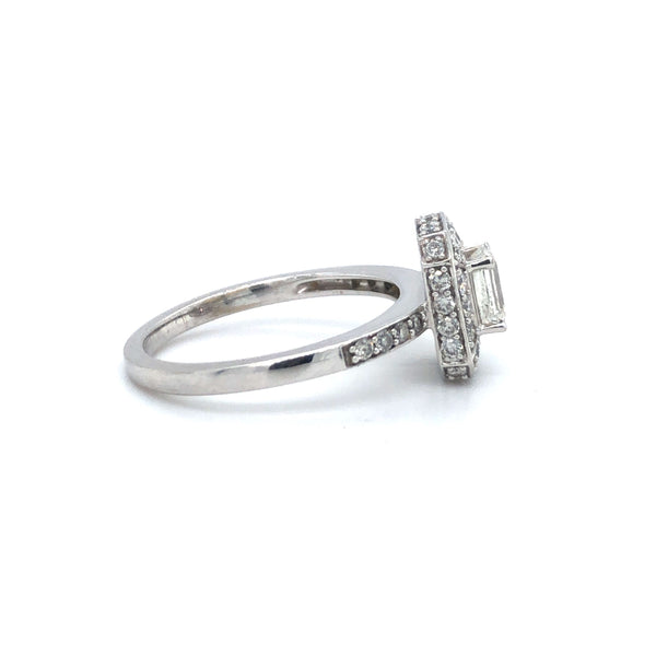 Emerald Cut Diamond Halo Ring 14k White Gold Sz 6.75