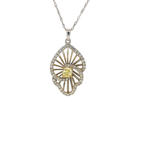 GIA Fancy Yellow and White Diamond Necklace 18k Two Tone Gold 16.5"