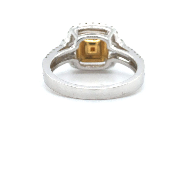 GIA Fancy Orangy Brown Radiant Diamond Double Halo Ring 18k Two Tone Gold Sz 6.5